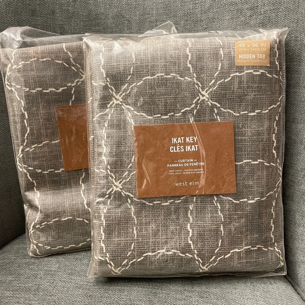 West Elm Ikat Key Curtains in Charcoal and White